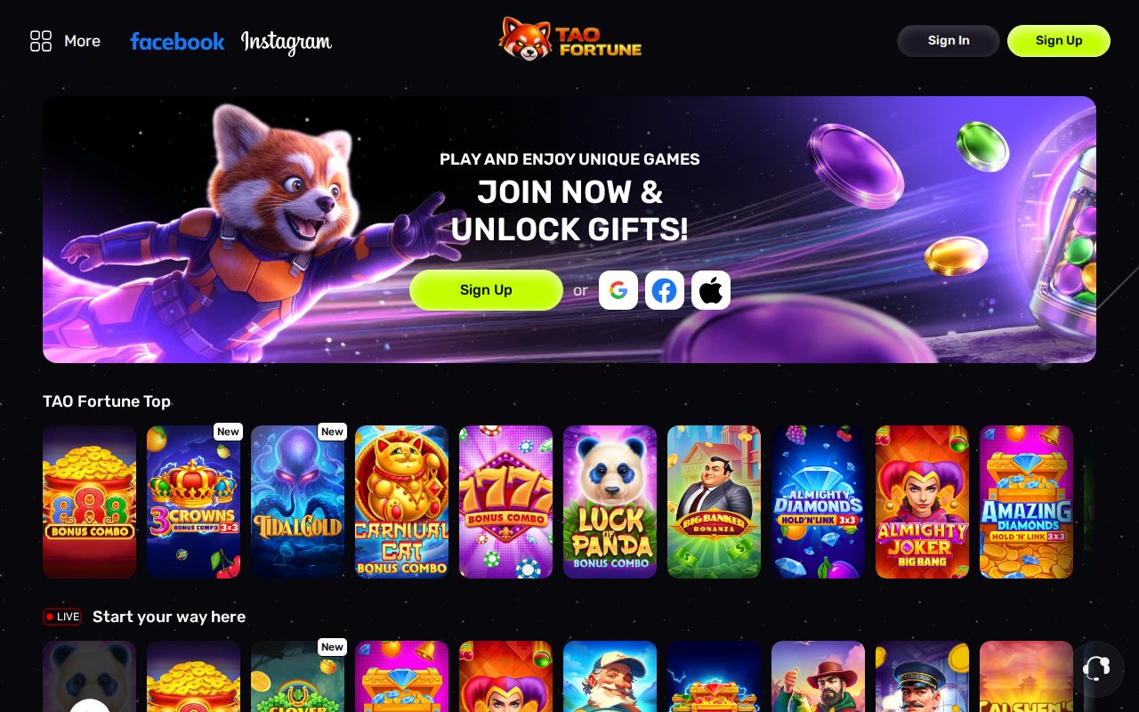 TaoFortune casino lobby (US)